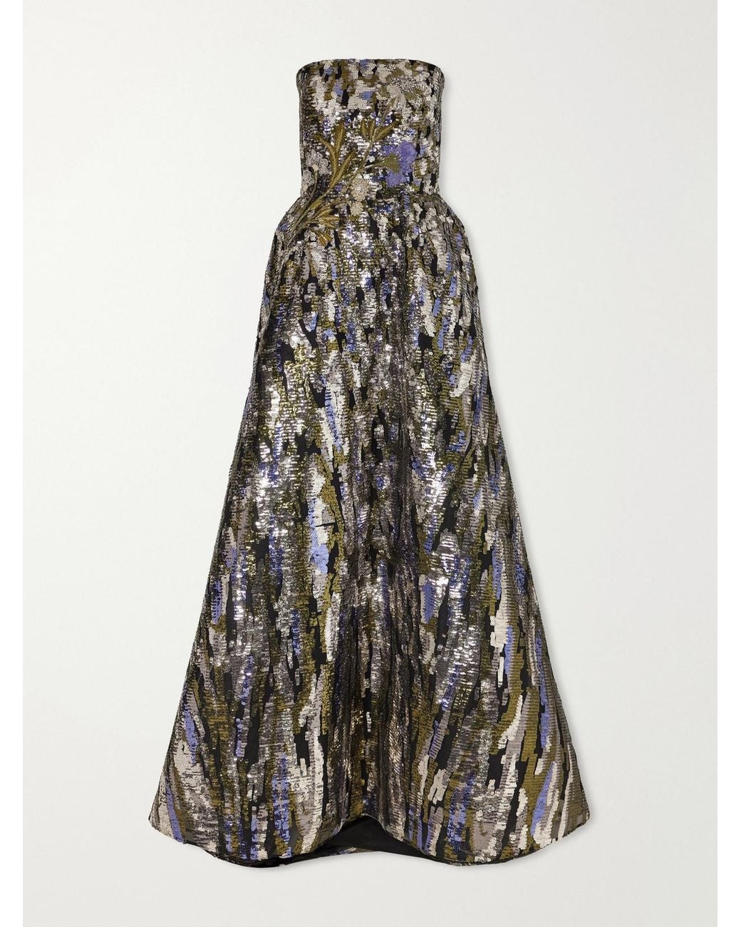 Elie Saab White Strapless Embroidered Sequined Tulle Gown
