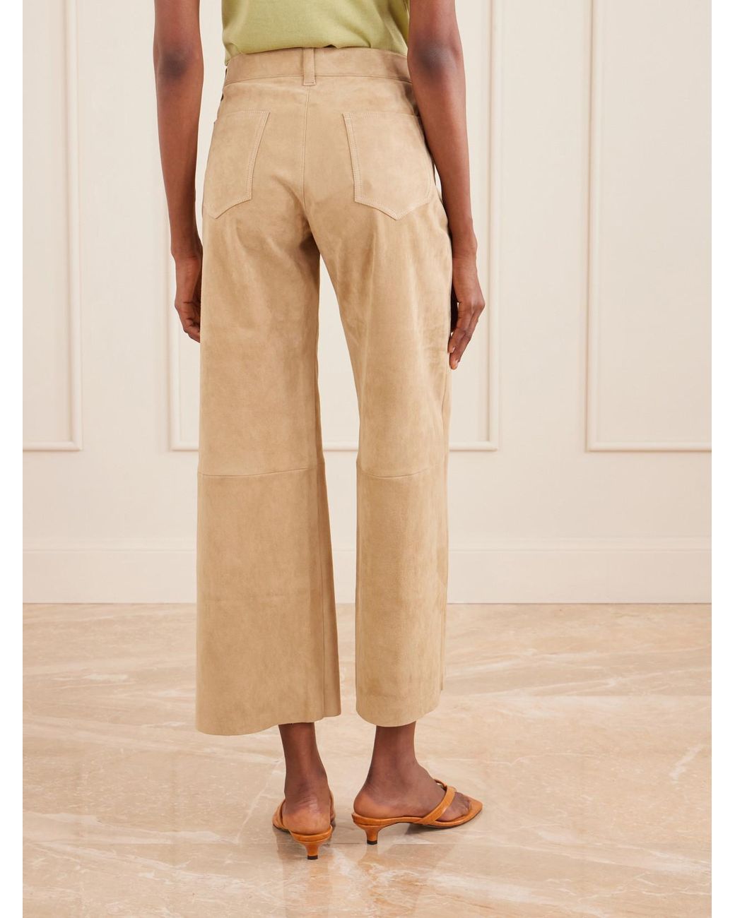Stouls Natural Lilou Cropped Suede Wide-Leg Pants