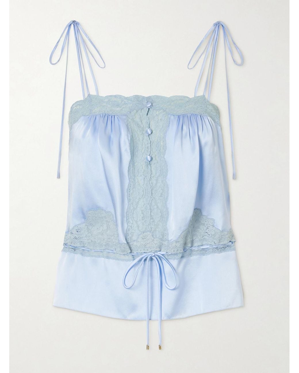 Chloé Blue Lace-Trimmed Silk-Satin Tank