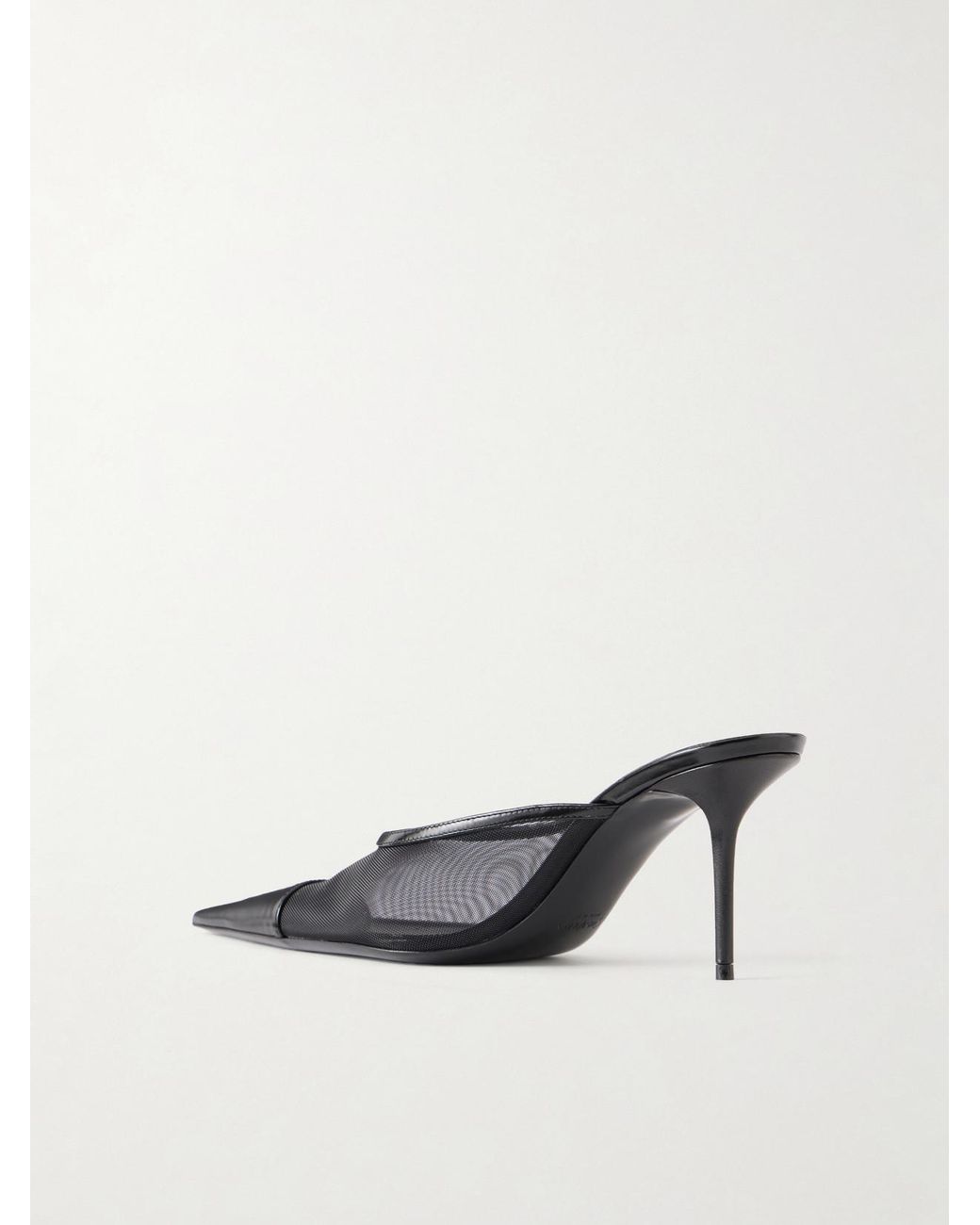 Saint Laurent White Renée Cassandre-Embroidered Patent Leather-Trimmed Mesh Mules