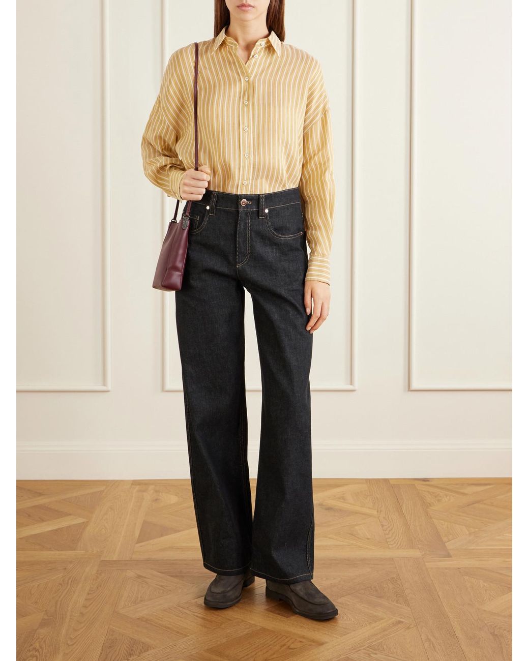 Brunello Cucinelli Natural Bead-Embellished Striped Linen And Silk-Blend Shirt