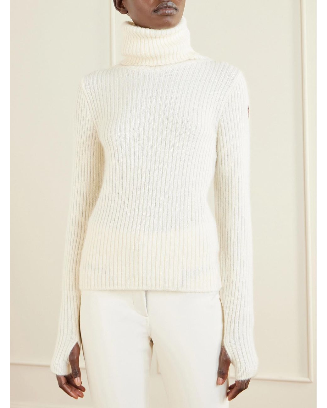 Moncler Natural Ribbed Wool-Blend Turtleneck Sweater