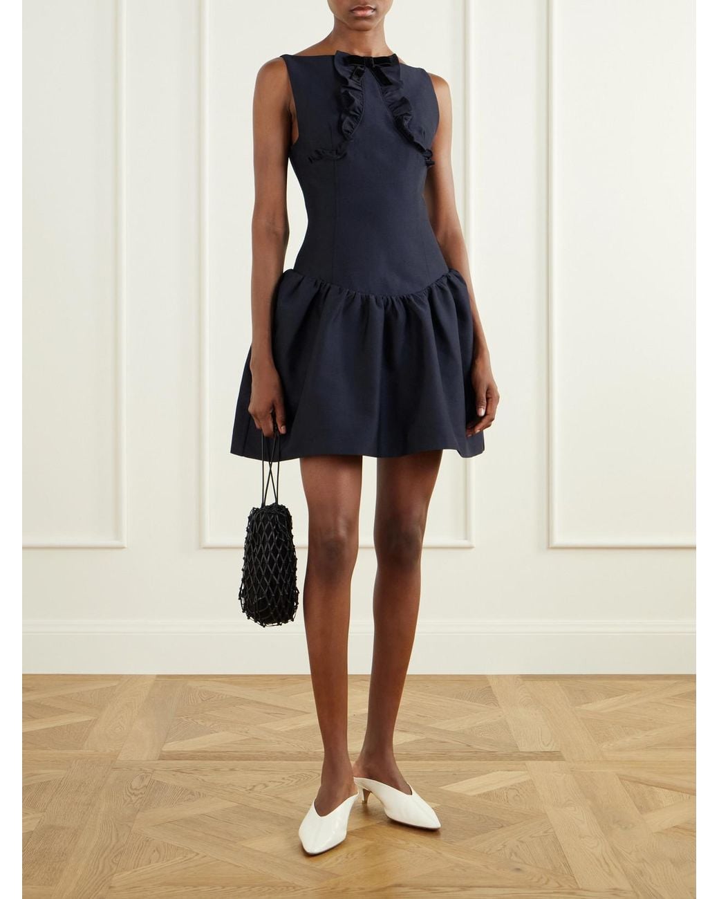 ShuShu/Tong Blue Bow-Detail Ruffled Gathered Cady Mini Dress