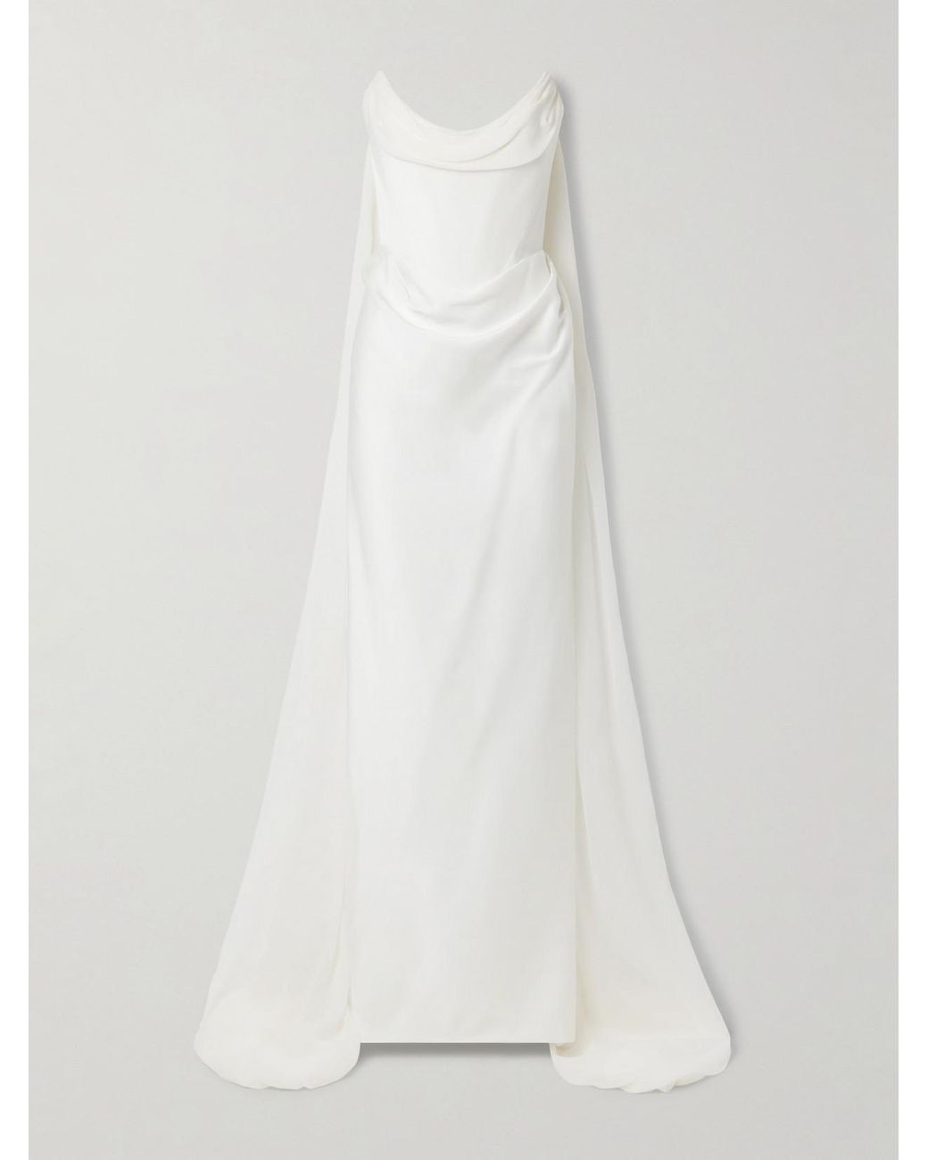 Vivienne Westwood White Galaxy Cape-Effect Strapless Organic Silk Chiffon-Trimmed Satin Gown