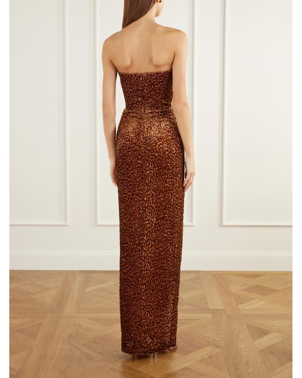 Alex Perry Brown Gathered Leopard-Effect Devoré Gown