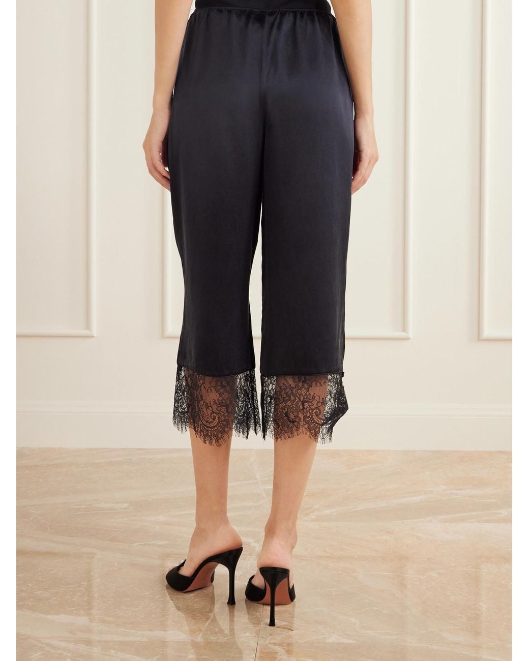 Posse Blue Blake Lace-Trimmed Silk-Satin Straight-Leg Pants
