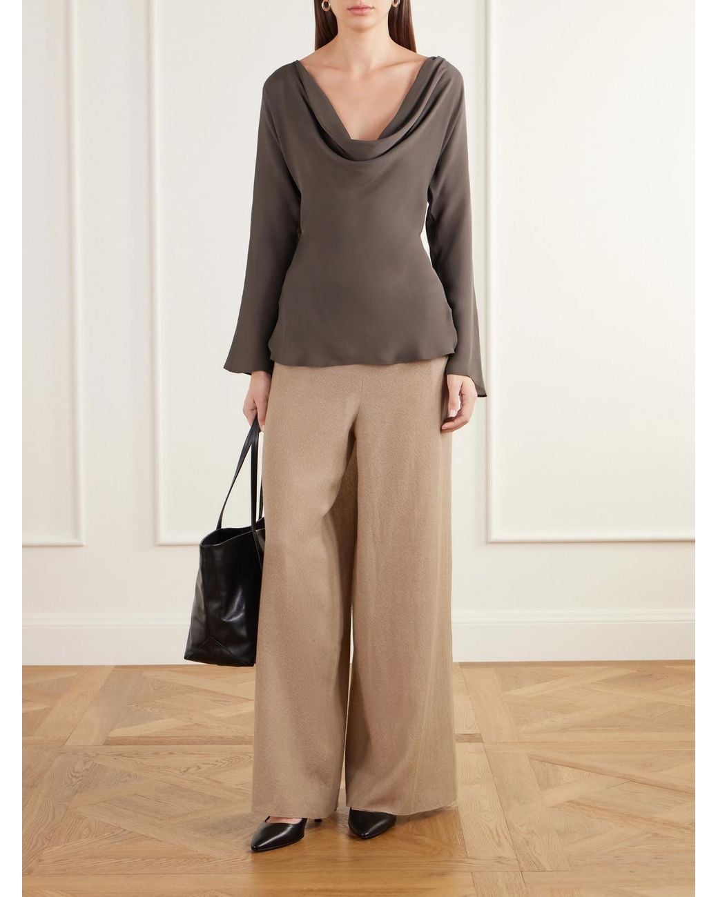 Kallmeyer Natural Cairo Wool Broken Twill Wide-Leg Pants