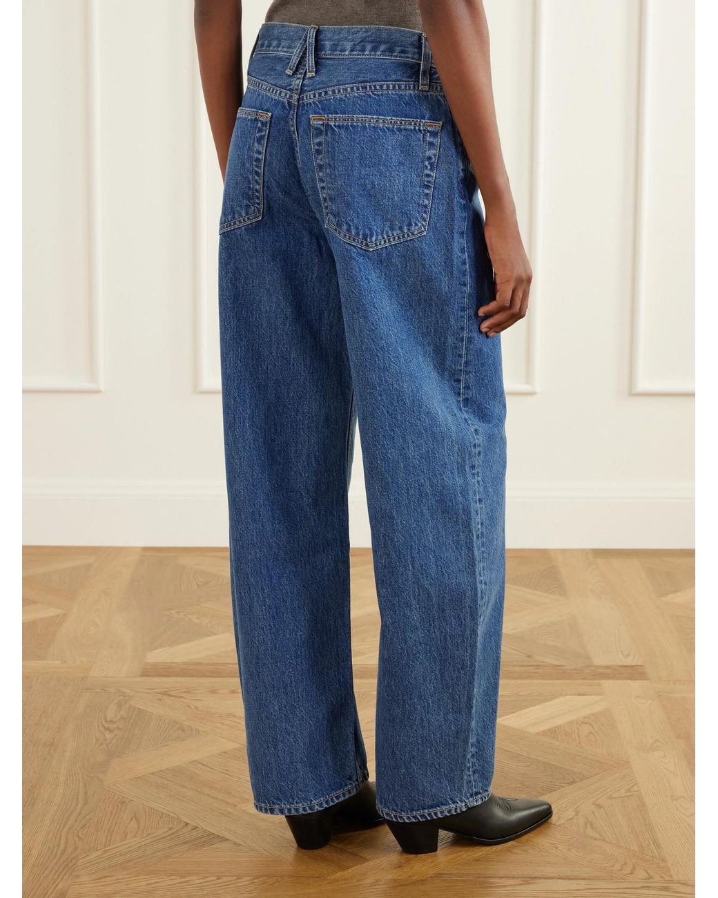 SLVRLAKE Denim Blue Estelle Wide Leg High-Rise Barrel-Leg Jeans