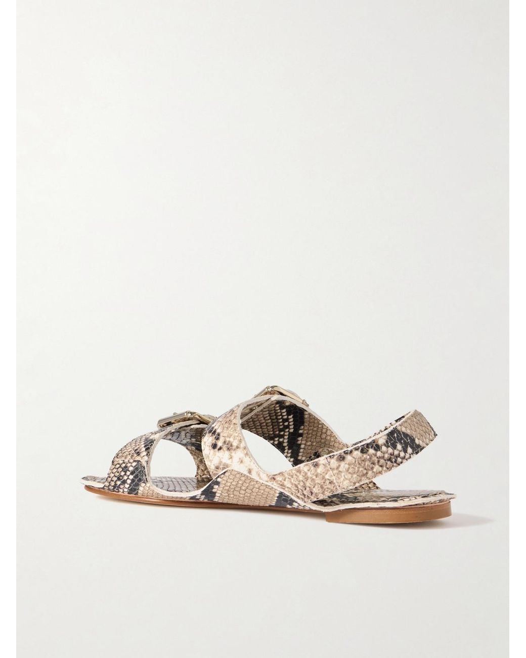 Jamie Haller Natural The Double Buckle Snake-Effect Leather Sandals