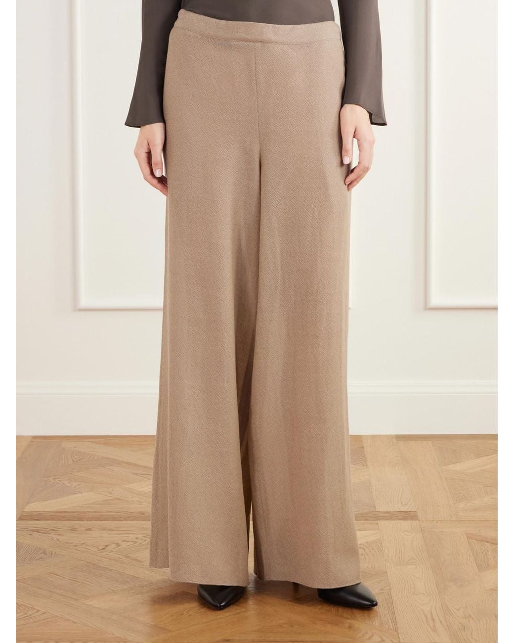 Kallmeyer Natural Cairo Wool Broken Twill Wide-Leg Pants