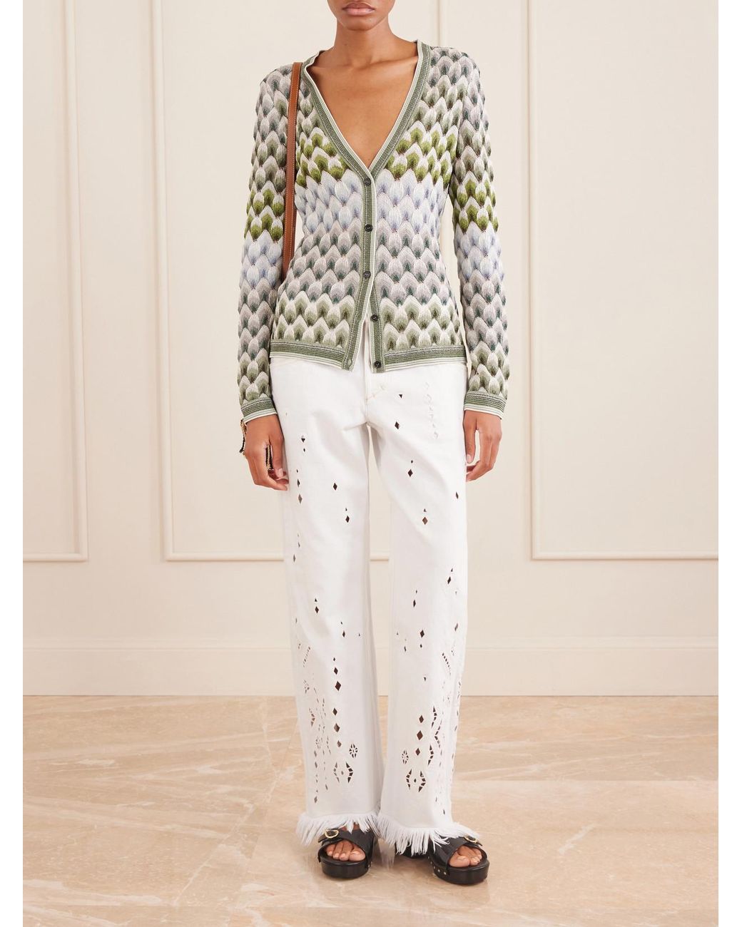 Missoni Gray Striped Metallic Crochet-Knit Cardigan
