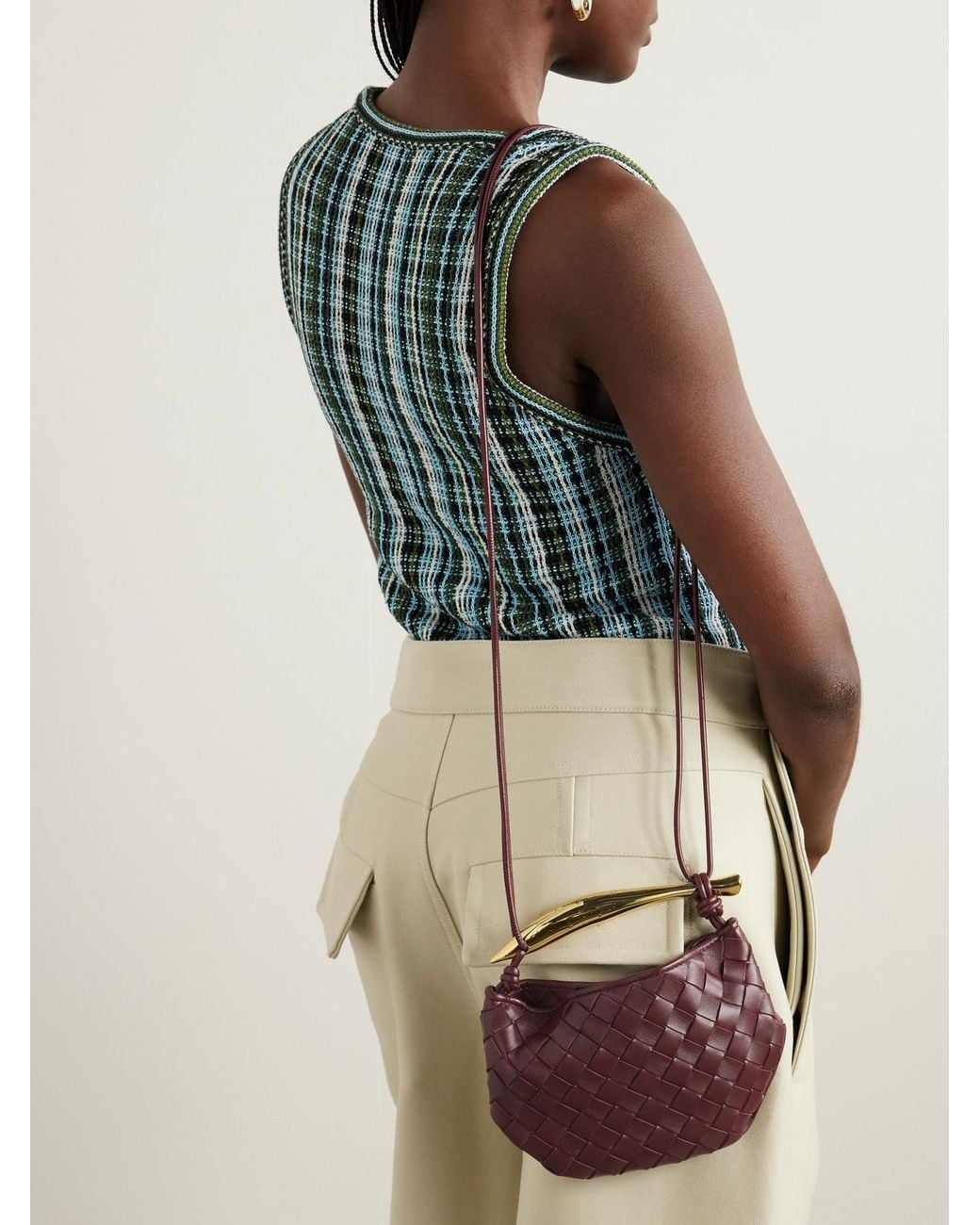 Bottega Veneta Brown Sardine Mini Intrecciato Leather Shoulder Bag