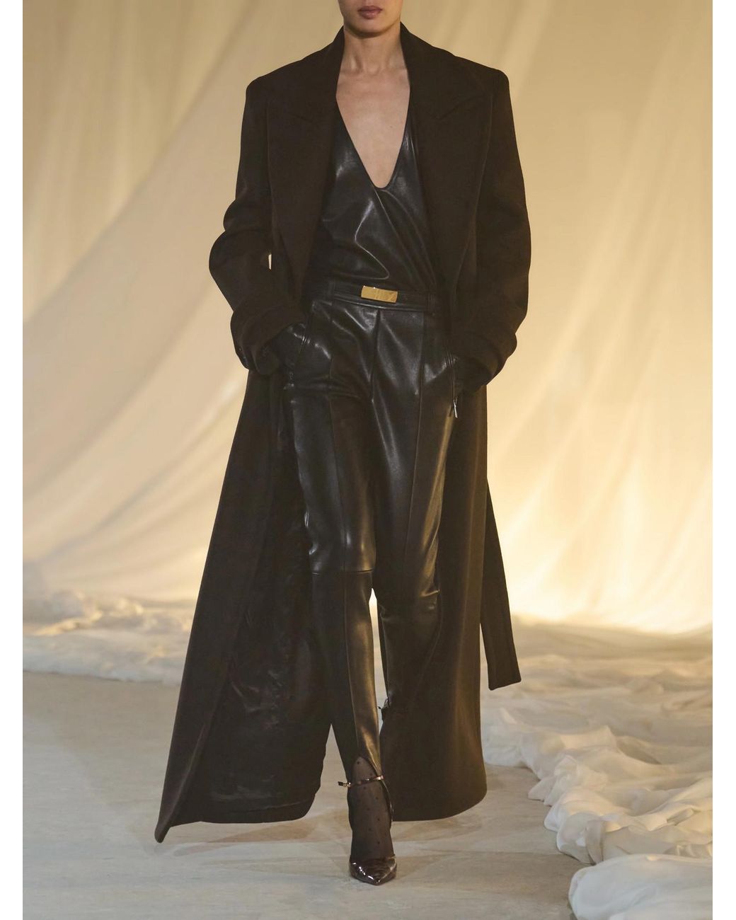 Balmain Black Belted Double-Breasted Wool-Felt Coat