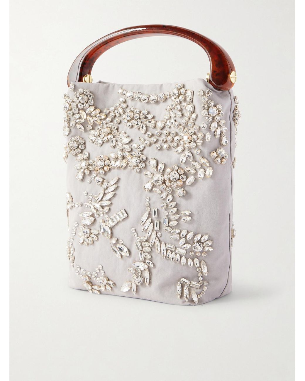 Dries Van Noten Gray Crystal-Embellished Woven Shoulder Bag