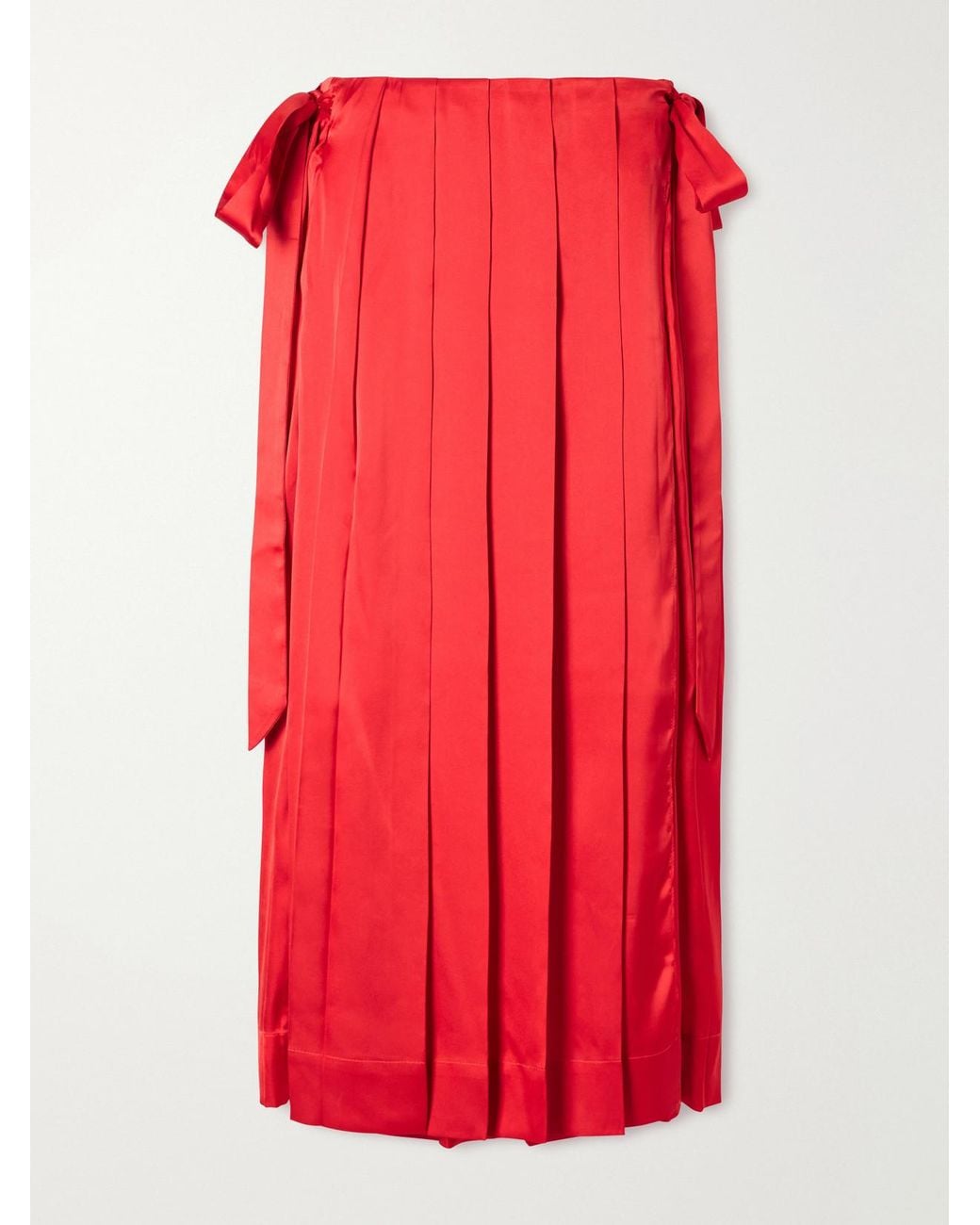 Simone Rocha Red Pleated Sheer Satin Midi Skirt