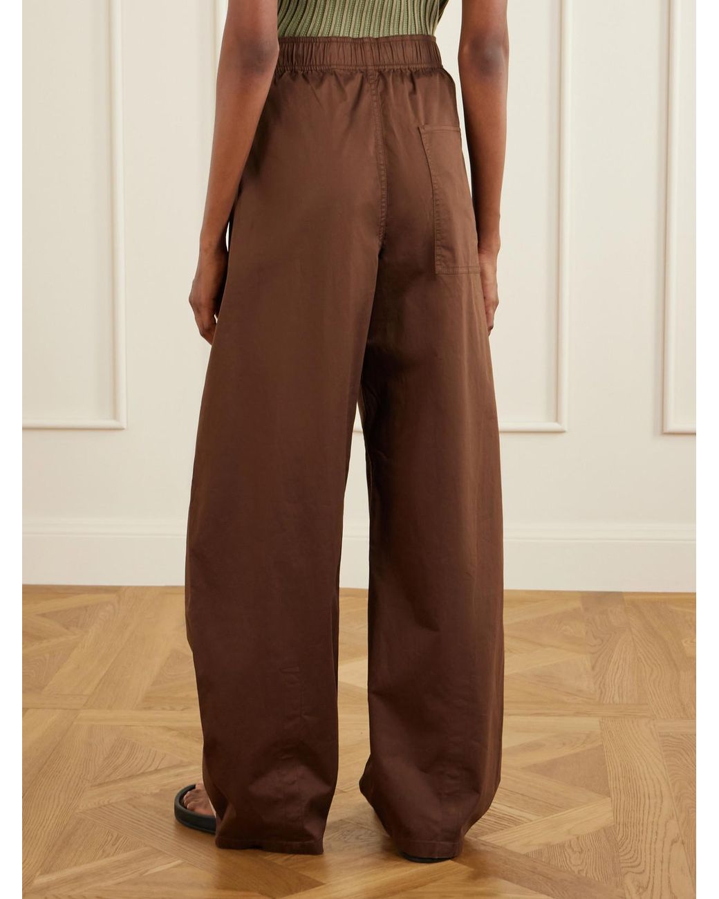 Tibi Brown Garment-Dyed Cotton-Blend Gabardine Wide-Leg Winslow Pants