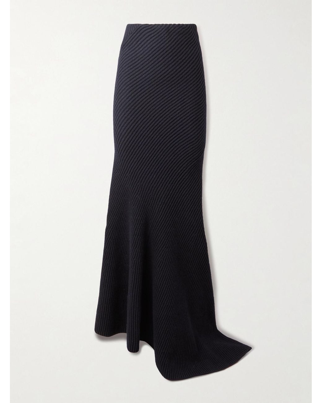 Alaïa Blue Asymmetric Ribbed Wool And Cashmere-Blend Skirt