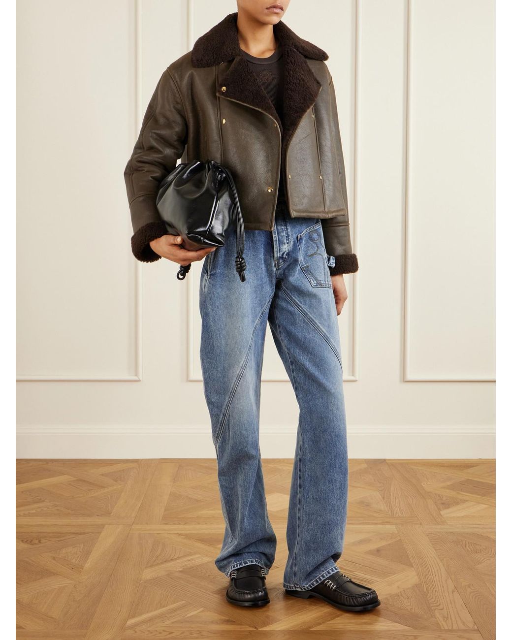 Loewe Brown Double-Breasted Shearling Jacket