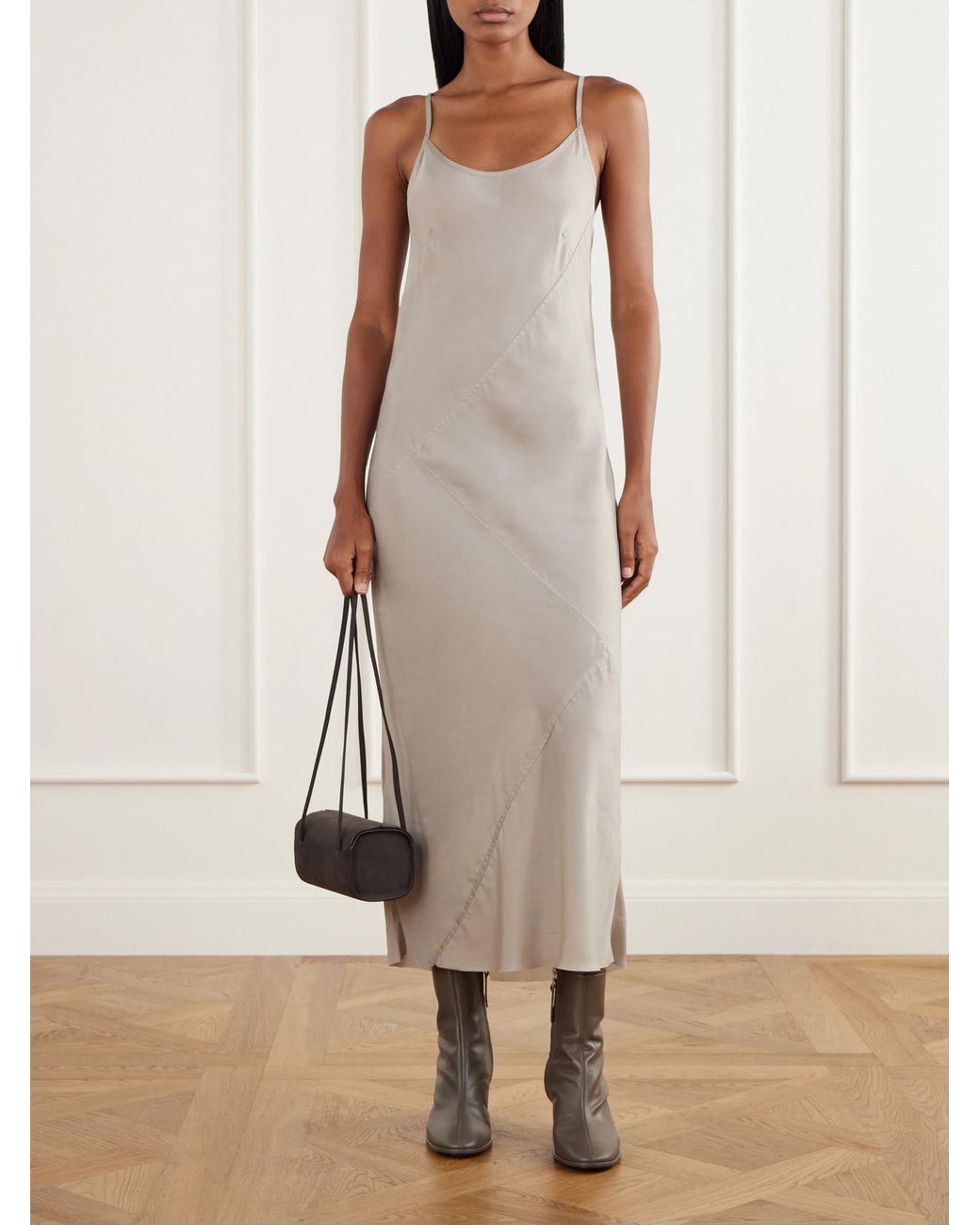 Lauren Manoogian White Paneled Satin Midi Dress