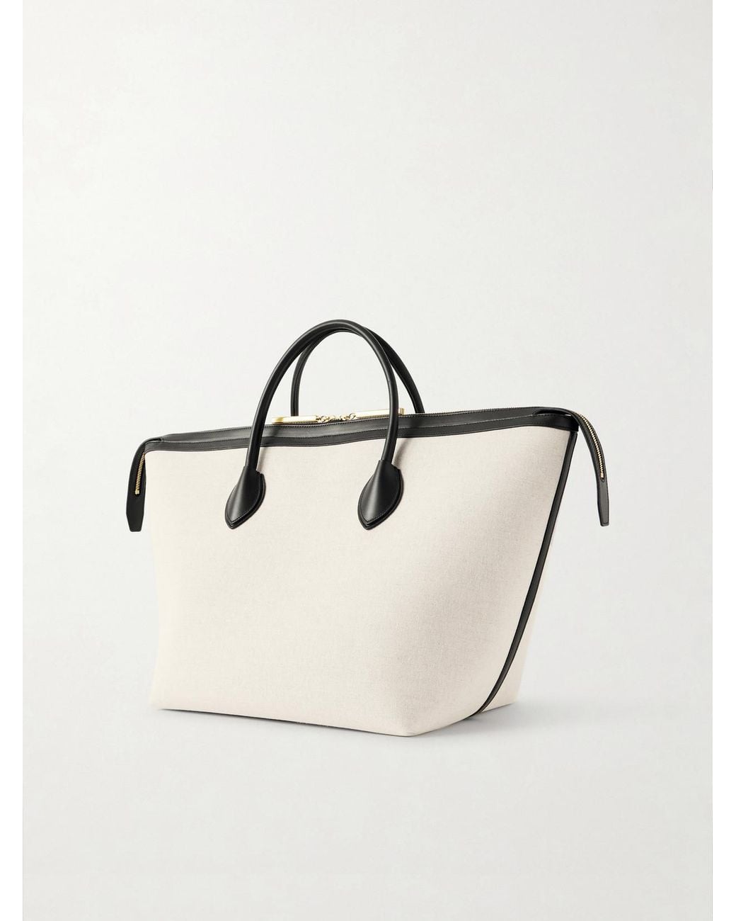 Khaite Natural Kasia Medium Leather-Trimmed Canvas Tote
