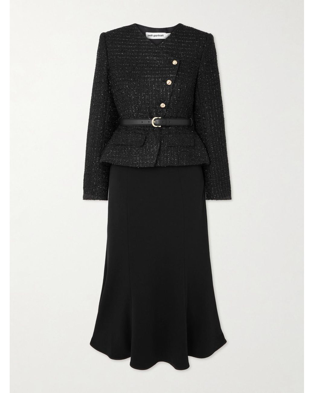 Black dress with monotone sequins and crystals handwork detailing on front, back and sleeves