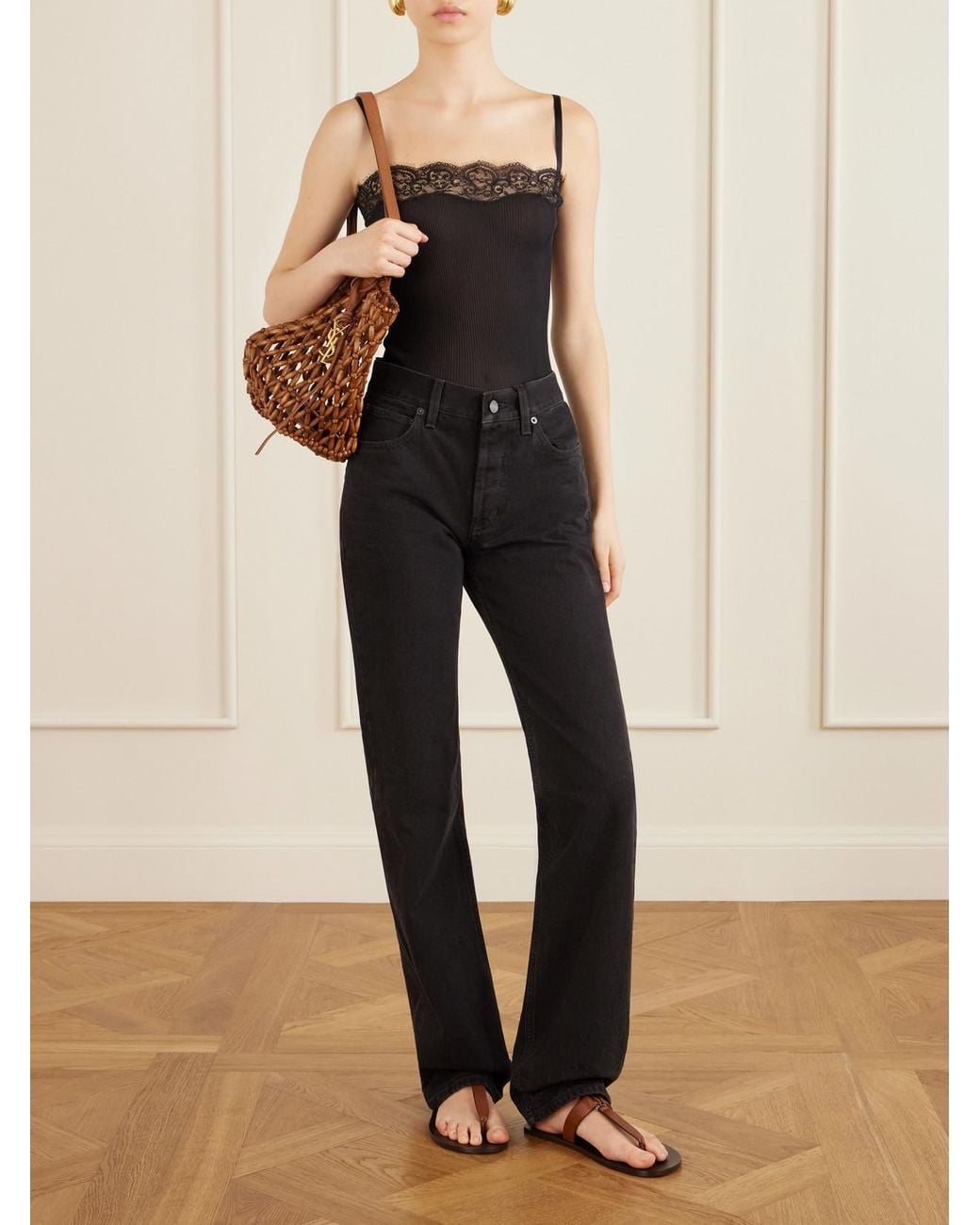 Saint Laurent Pink Panier Small Leather-Trimmed Beaded Wood Tote