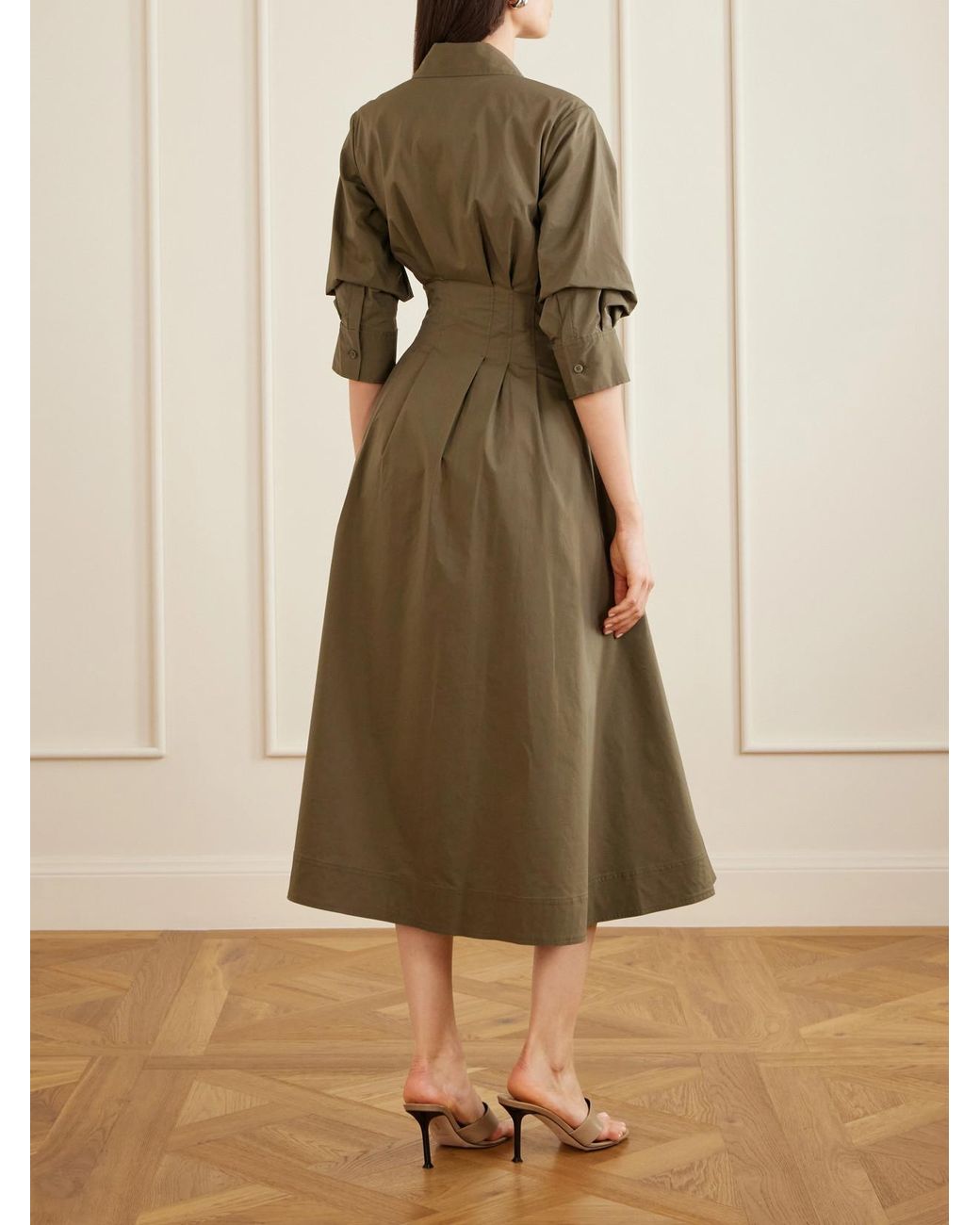 Jonathan Simkhai Green Jazz Pintucked Cotton-Blend Poplin Midi Shirt Dress