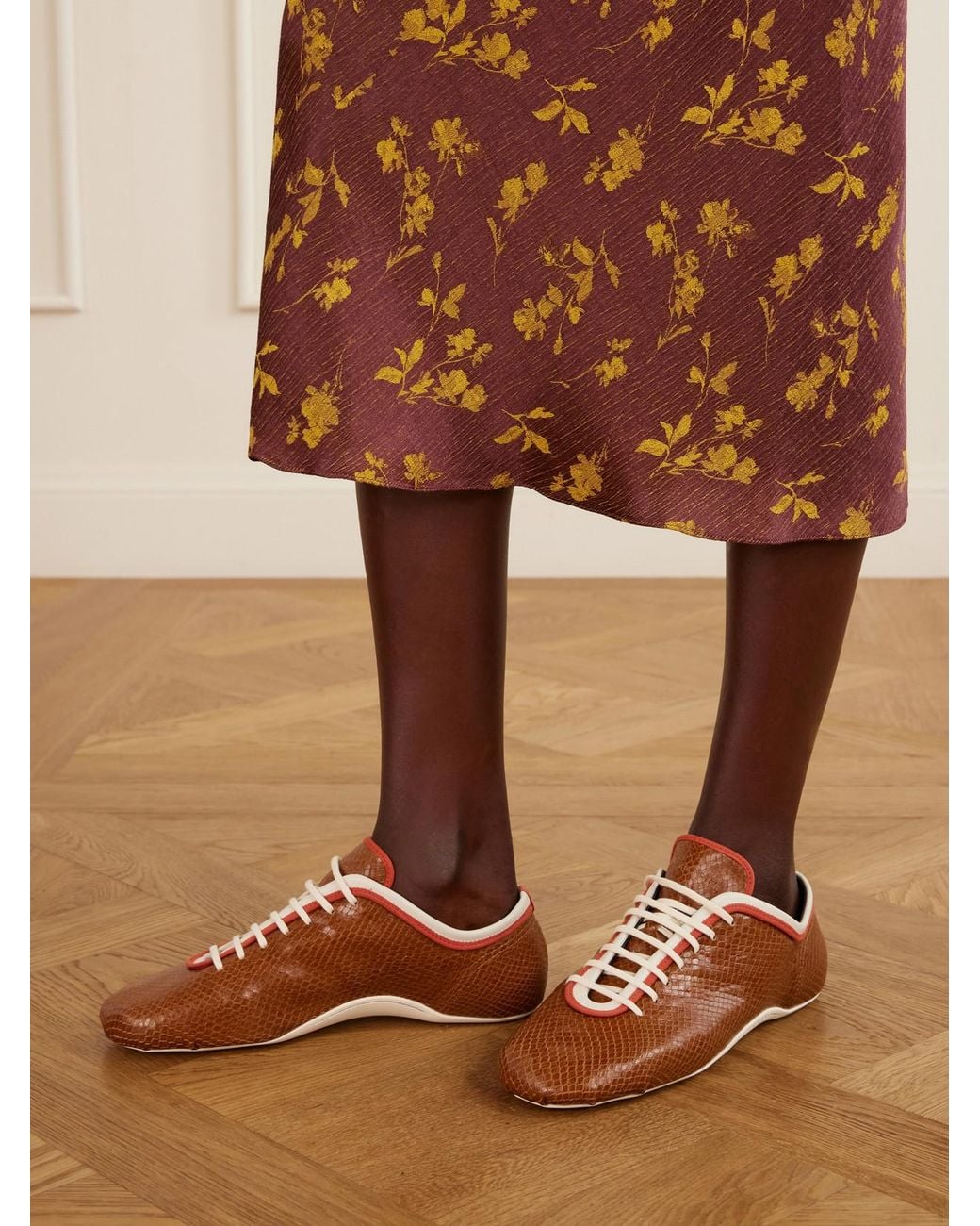 Dries Van Noten Brown Snake-Effect Leather Sneakers