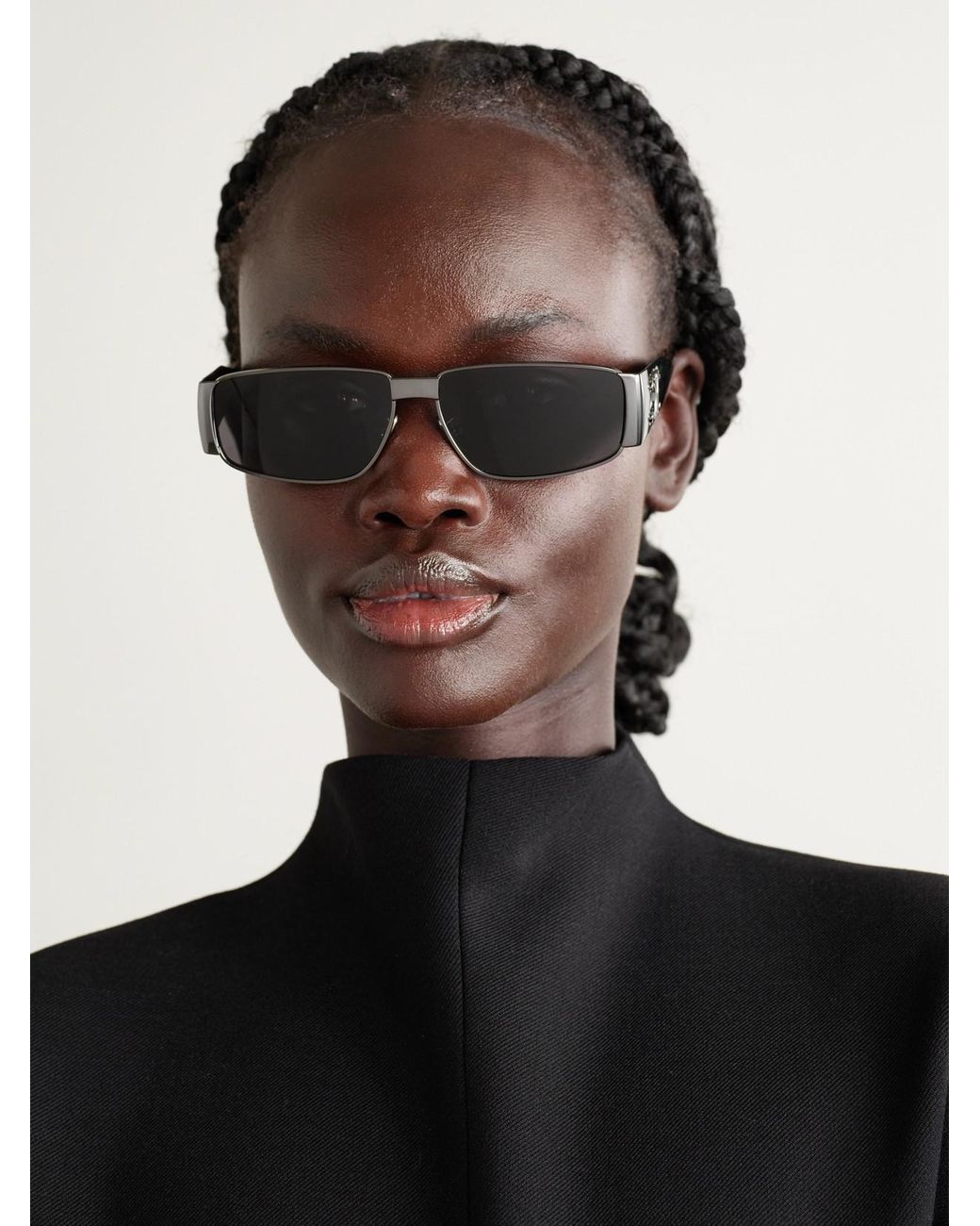 Céline Black Triomphe Rectangle-Frame Gunmetal-Tone Sunglasses