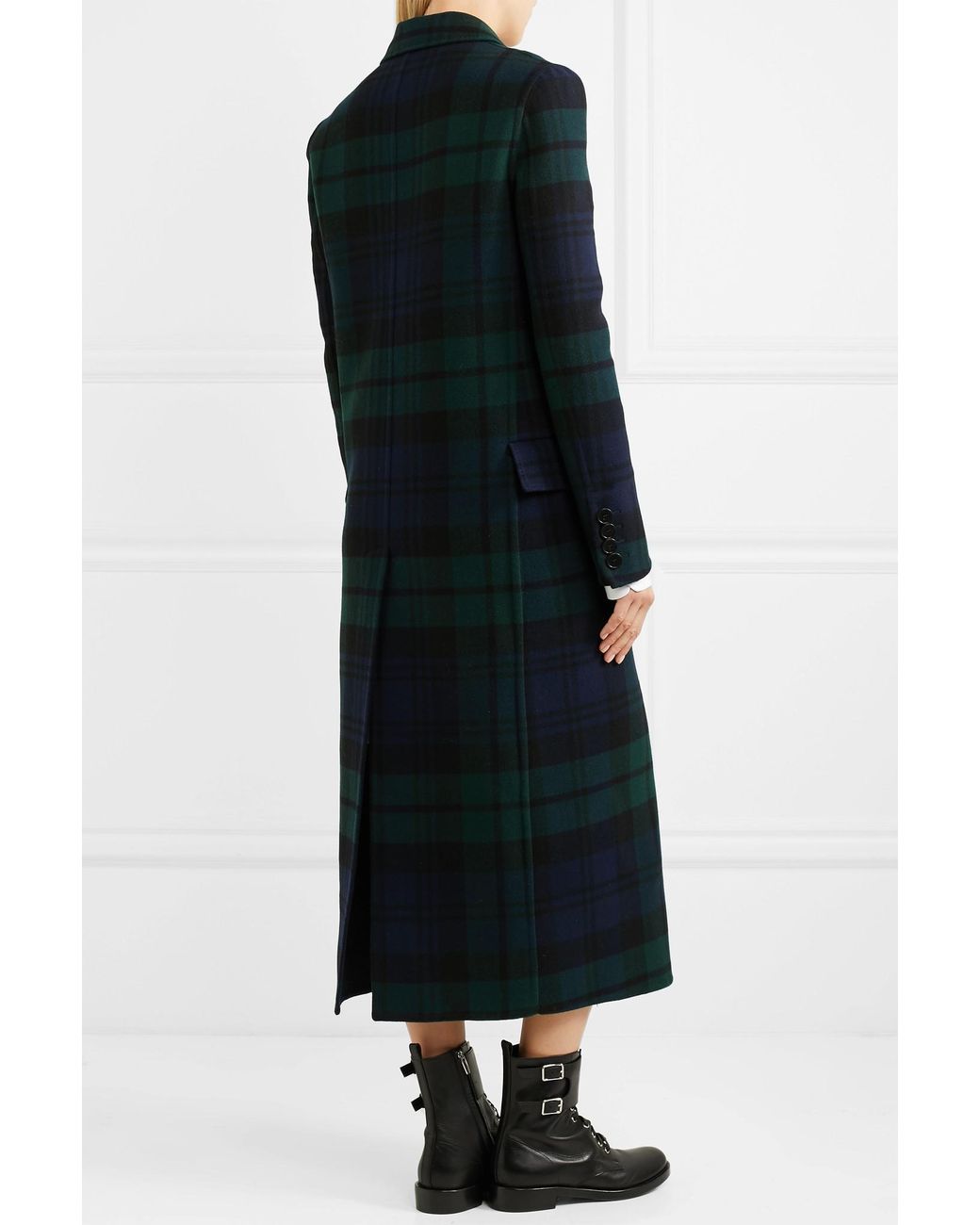 Burberry Double-breasted Tartan Wool And Cashmere-blend Coat in Blue | Lyst