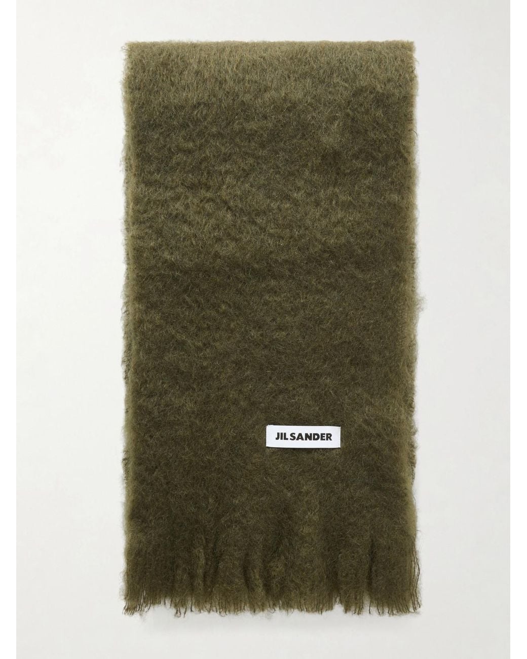 Jil Sander Green Fringed Mohair And Wool-Bend Scarf