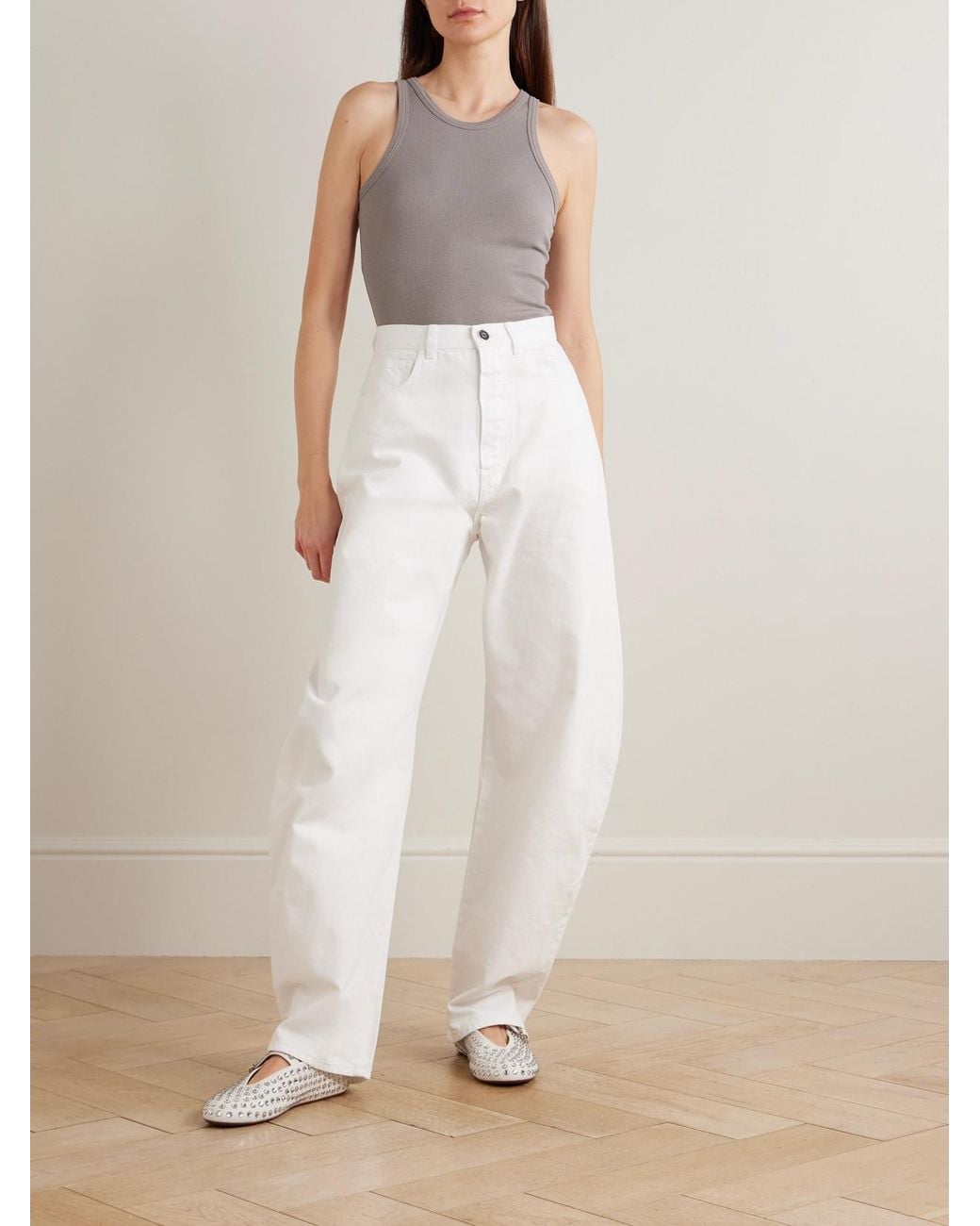Alaïa White Mid-Rise Barrel-Leg Jeans