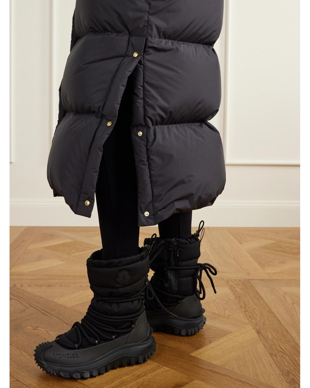 Moncler Blue Ornement Quilted Scarf-Detailed Rib-Trimmed Shell Down Coat