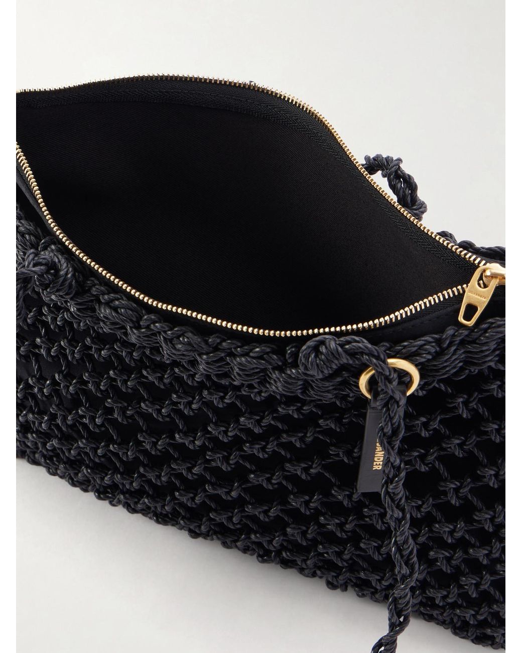 Jil Sander Black Tangle Net Satin And Cotton Cord Shoulder Bag