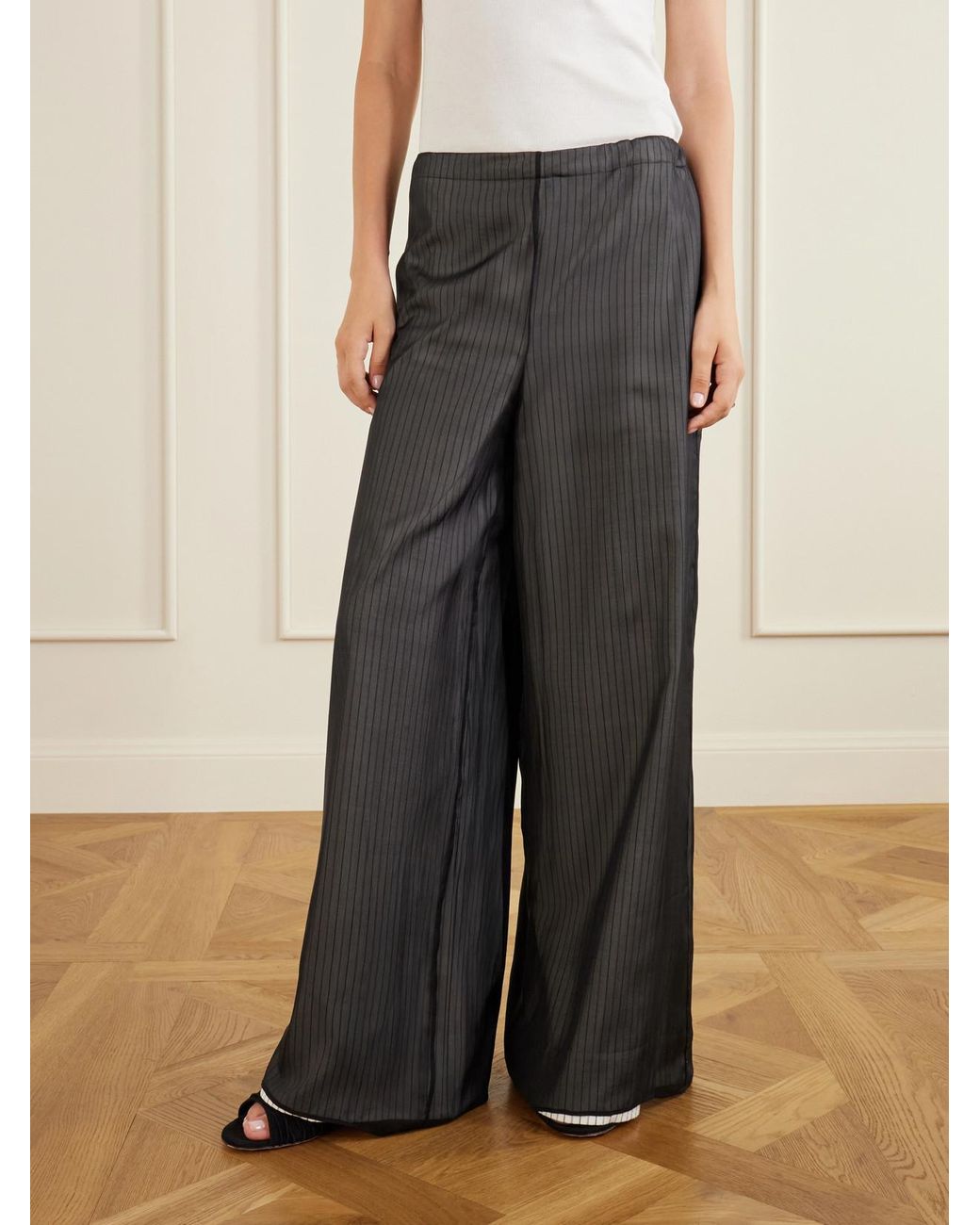 Kallmeyer Gray Cairo Striped Silk And Cotton-Poplin Wide-Leg Pants