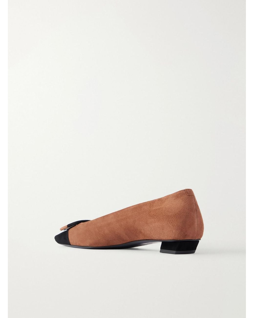 Roger Vivier White Belle Vivier Buckled Two-Tone Suede Ballet Flats