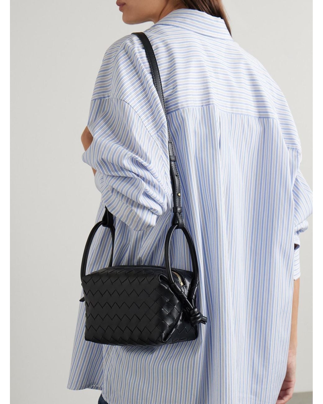 Bottega Veneta Black Avenue Small Intrecciato Leather Shoulder Bag