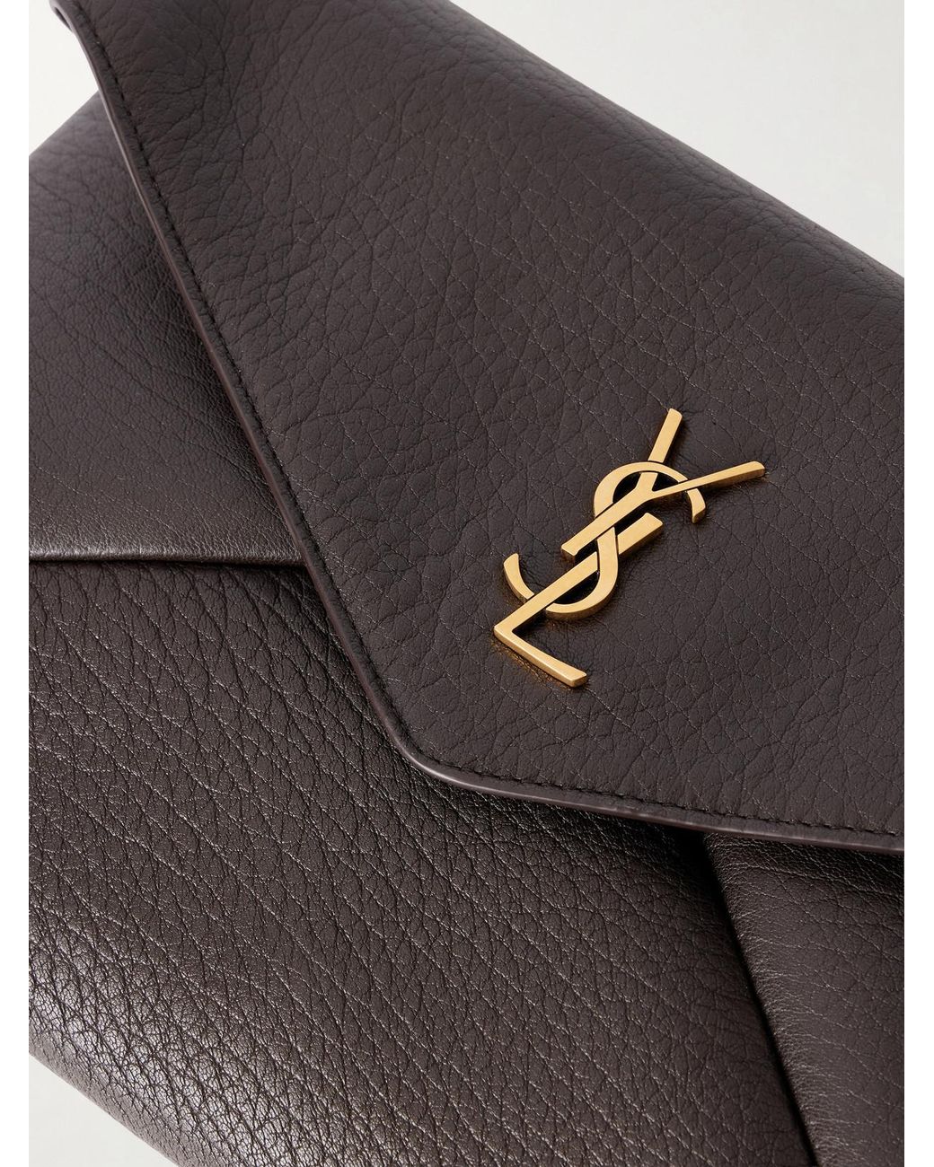 Saint Laurent Gray Cassandre Large Textured-Leather Clutch
