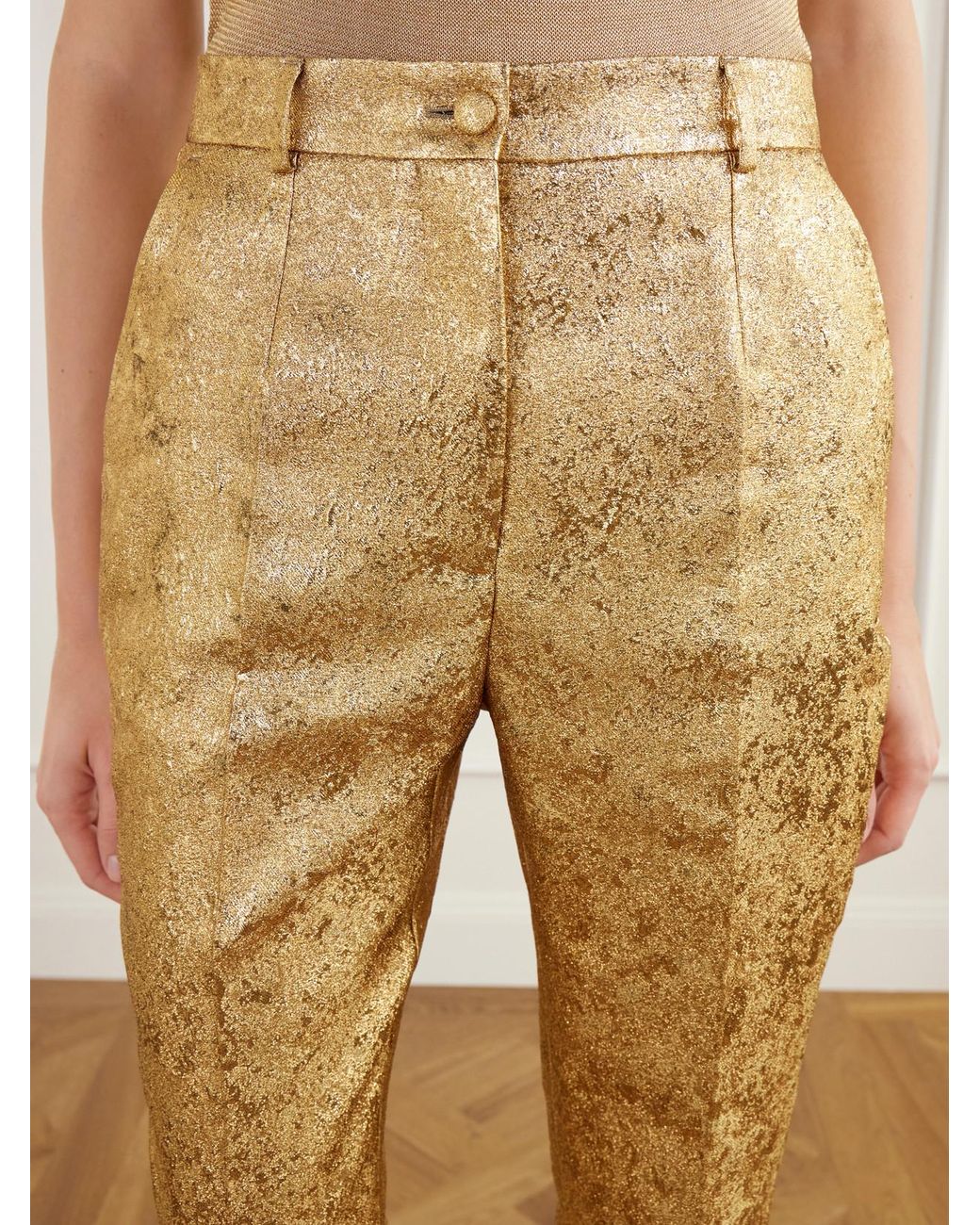 Dolce & Gabbana Yellow Brocade Slim-Leg Pants