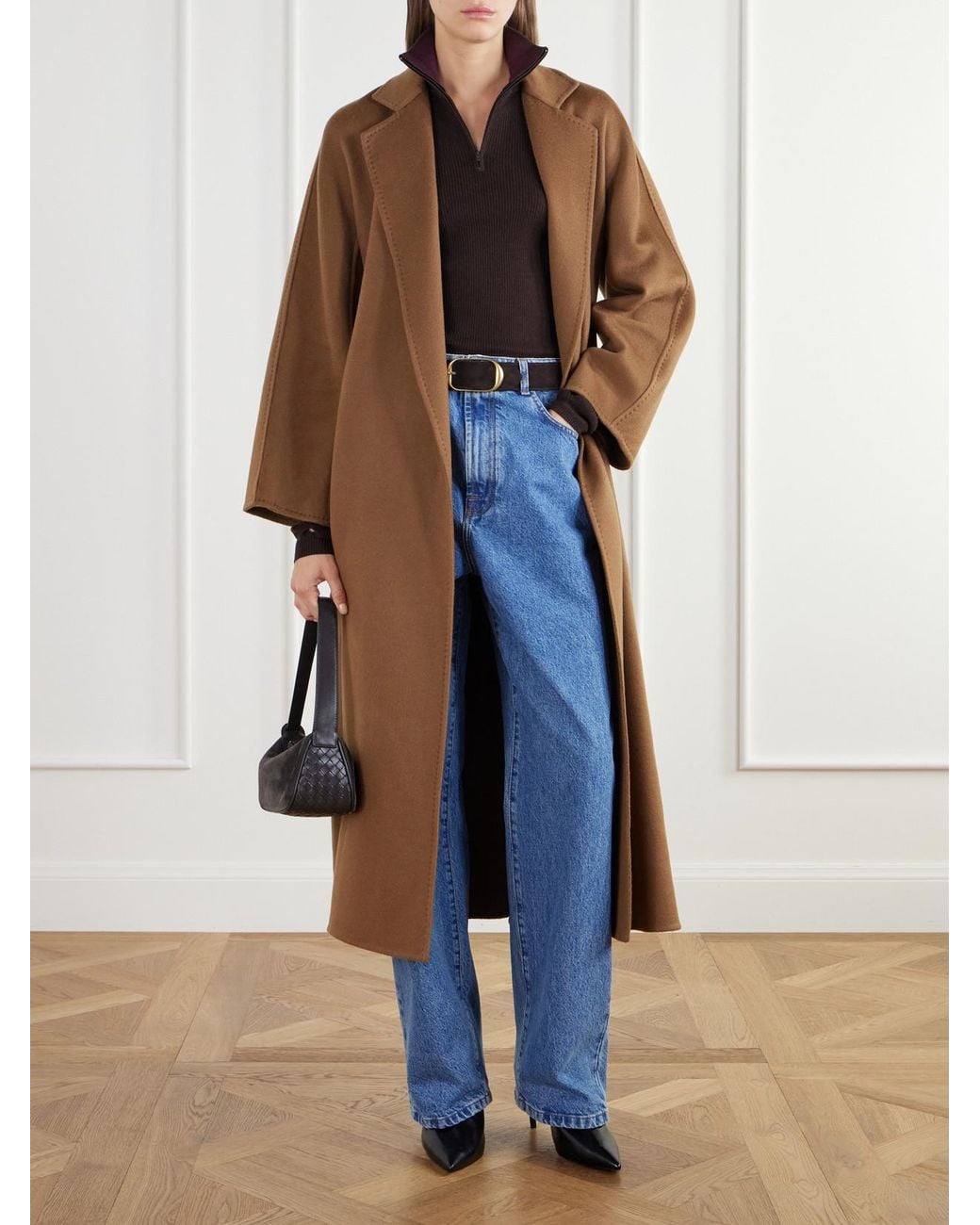 Max Mara Brown Trenna Belted Cashmere-Flannel Coat
