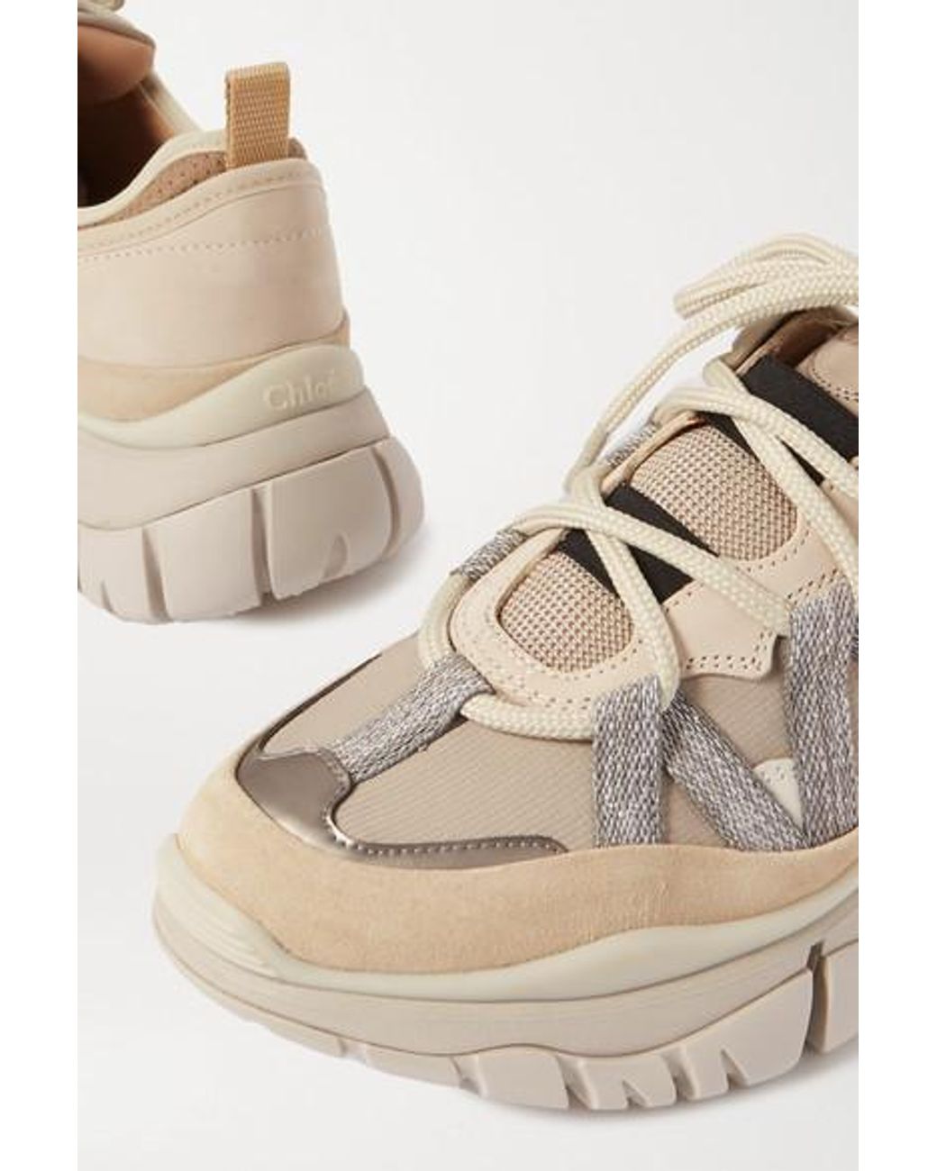 Chloé Blake Suede, Leather And Mesh Sneakers in Natural | Lyst
