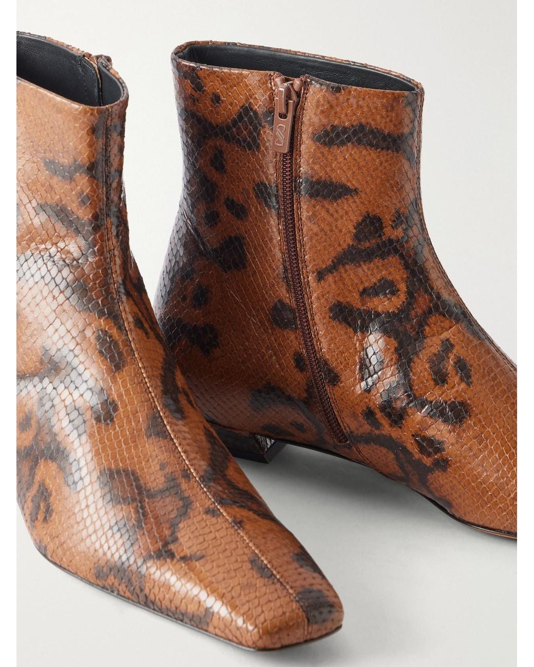 Proenza Schouler Brown Trap 20 Snake-Effect Leather Ankle Boots