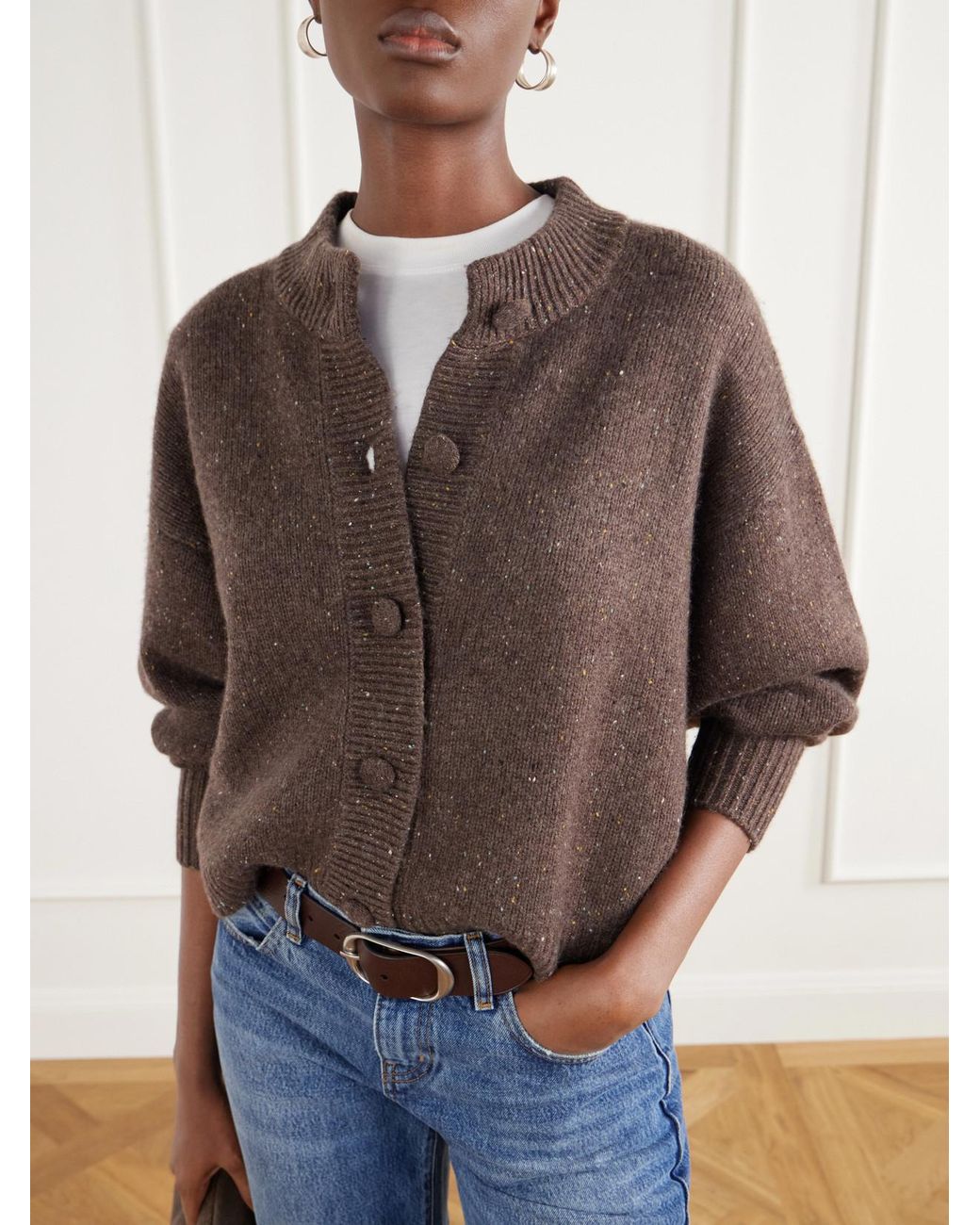 FRAME Brown The Fleck Wool And Cashmere-Blend Cardigan
