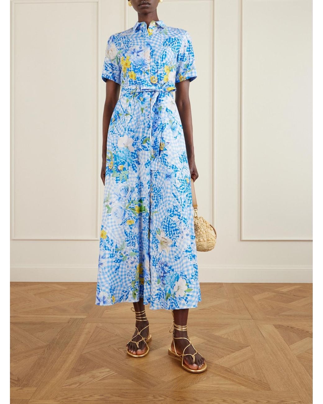 Mary Katrantzou Blue Floral Cotton-Blend Maxi Dress