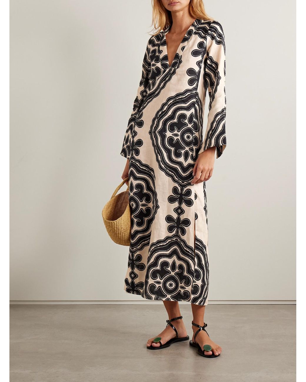 lemlem Theodora Printed Linen Midi Dress in White | Lyst