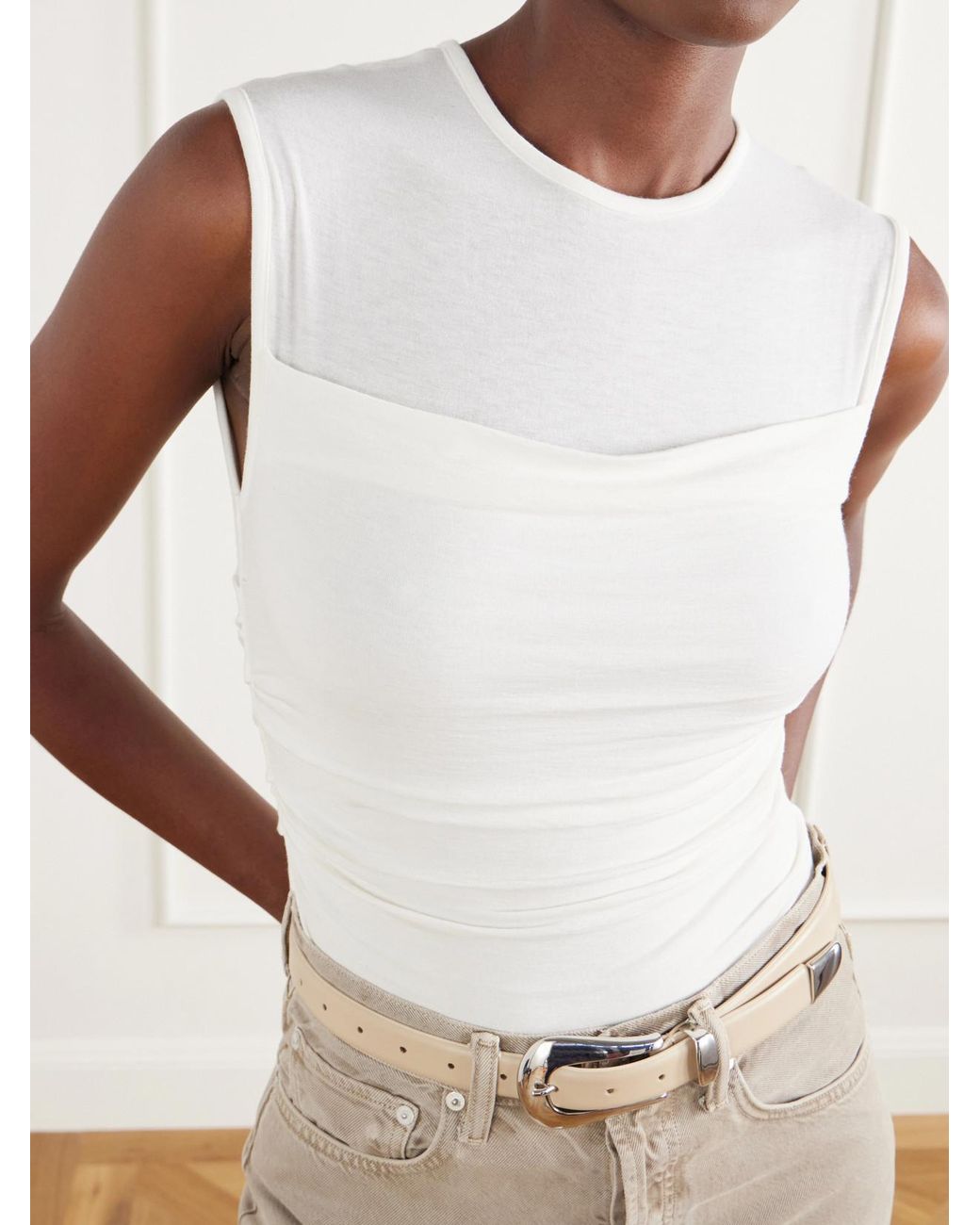 Agolde White Theodore Ruched Jersey Tank