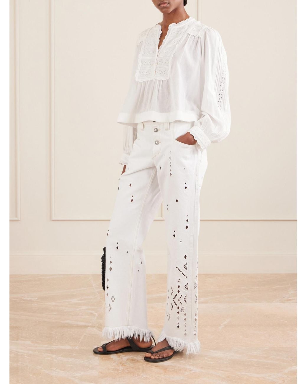 Sea White Eliza Broderie Anglaise-Trimmed Cotton-Blend Blouse