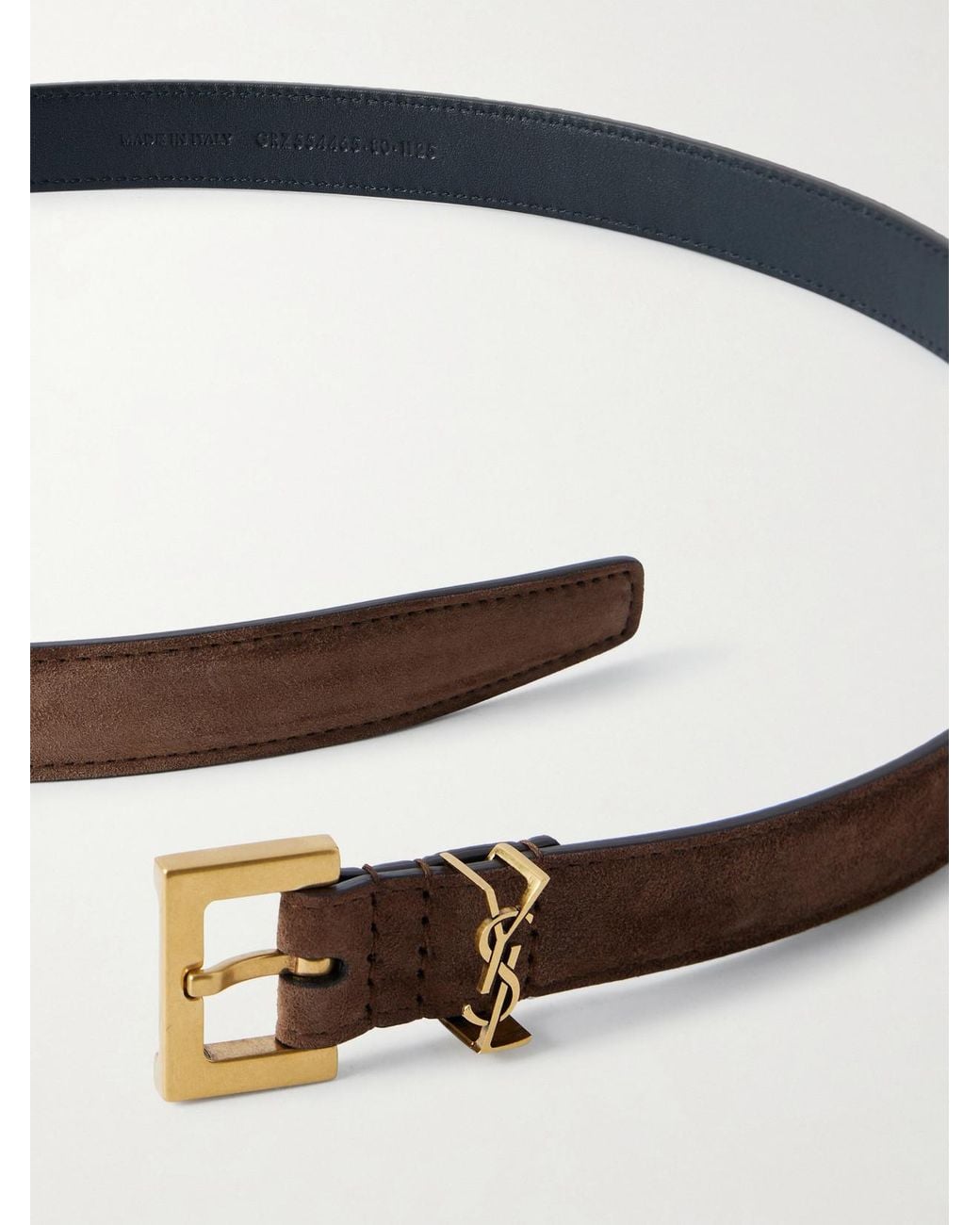 Saint Laurent Brown Cassandre Suede Belt