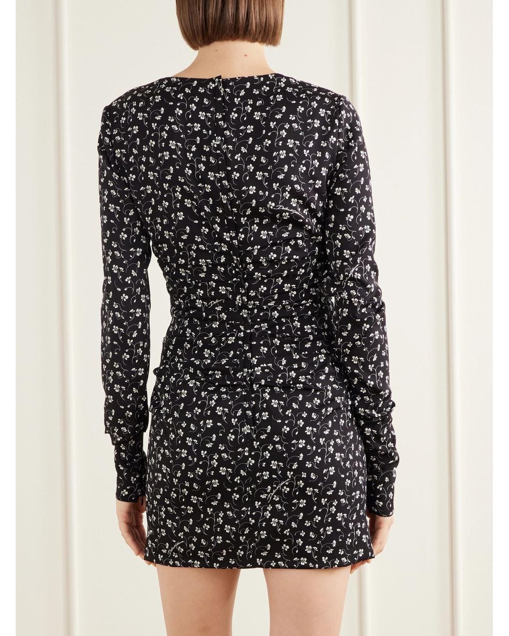 Dolce & Gabbana Black Floral-Print Ruched Silk-Blend Charmeuse Mini Dress