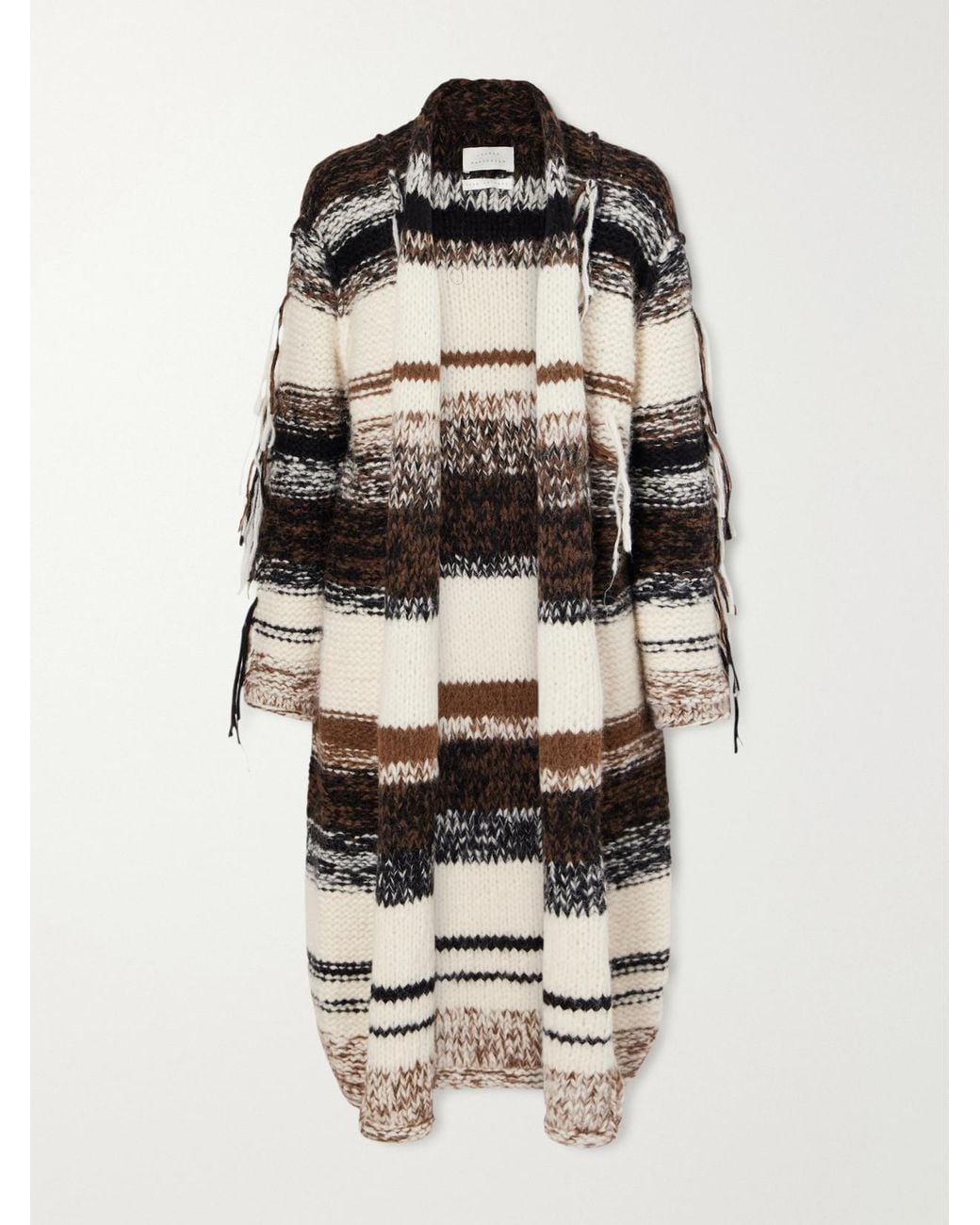 Lauren Manoogian Brown Rio Striped Fringed Alpaca, Cotton And Merino Wool-Blend Knitted Cardigan